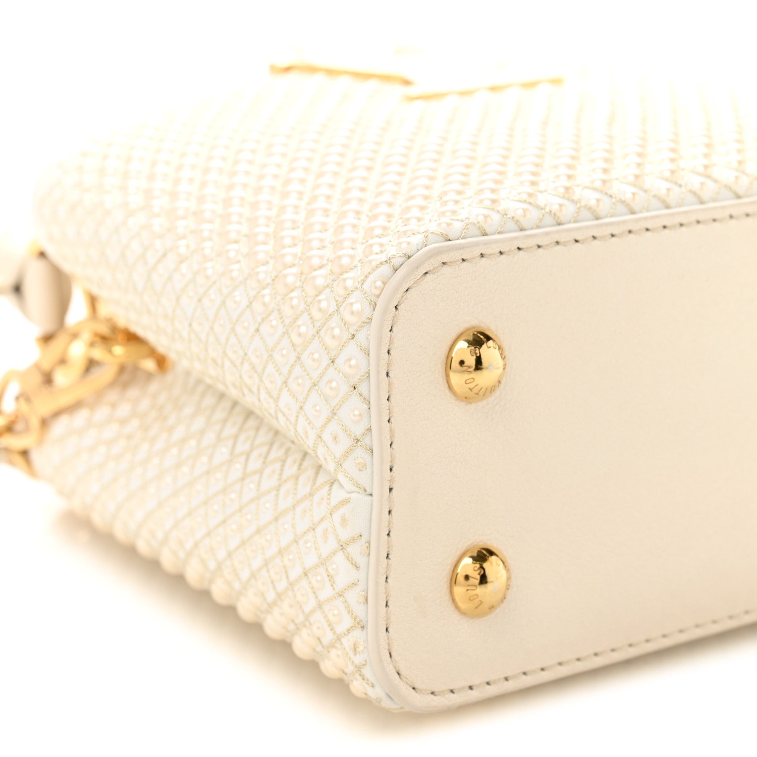 Louis Vuitton Metallic Calfskin Satin Pearl Embellished Mini Treasure Capucines Cream 8 of 9