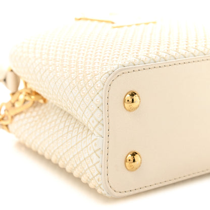 Louis Vuitton Metallic Calfskin Satin Pearl Embellished Mini Treasure Capucines Cream 8 of 9