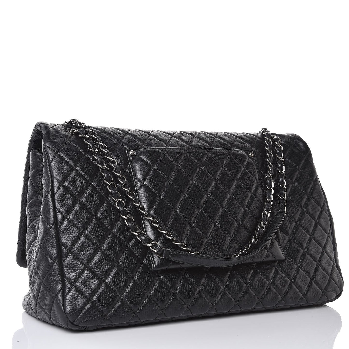Calfskin Quilted XXL Travel Flap Bag Black