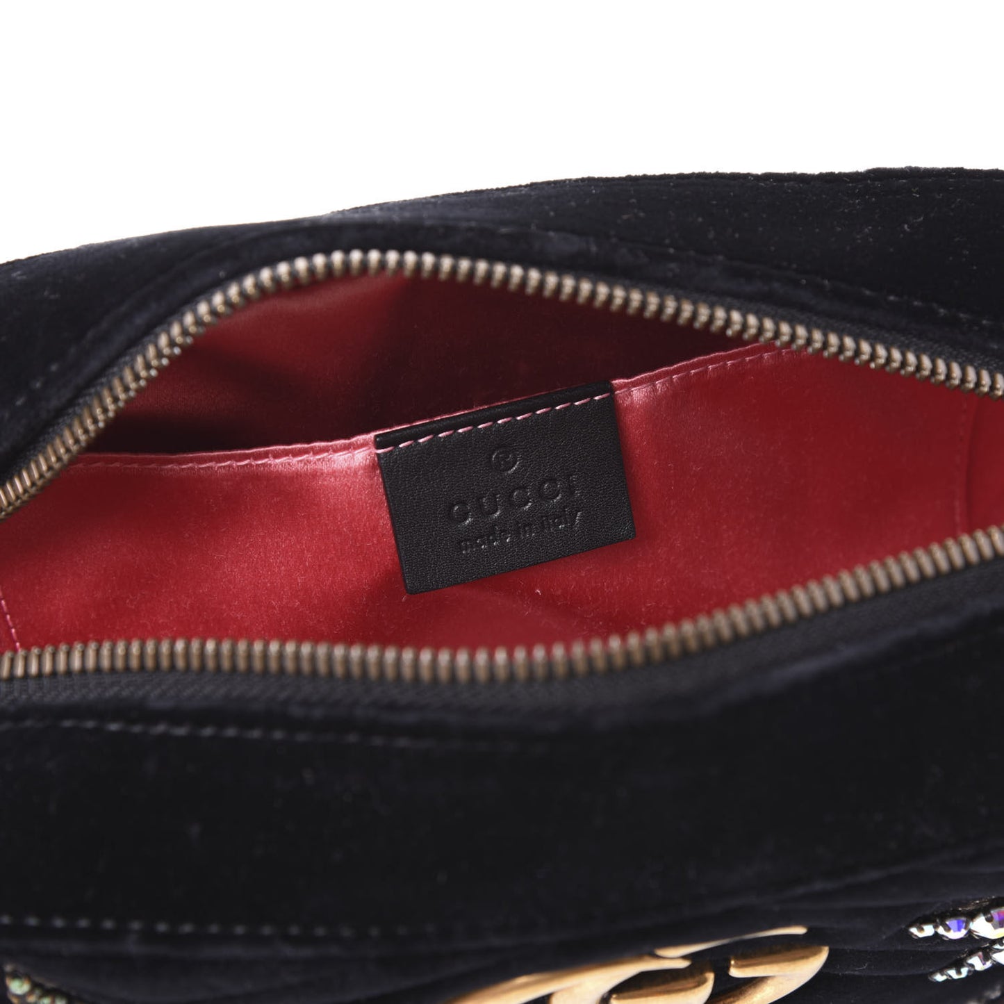 Velvet Matelasse Crystal Star Embroidered Small GG Marmont Chain Shoulder Bag Black