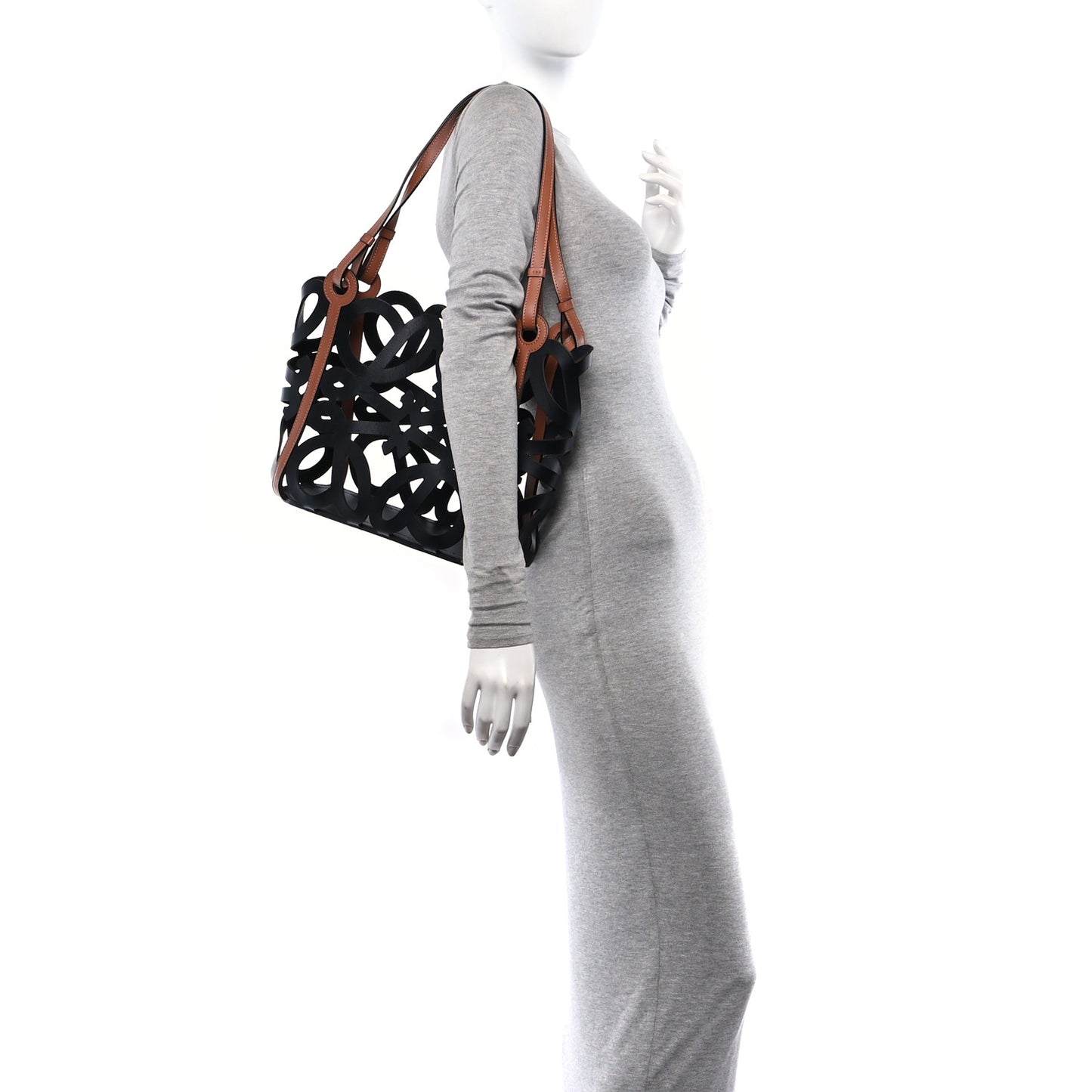 Smooth Calfskin Small Anagram Cutout Tote Black