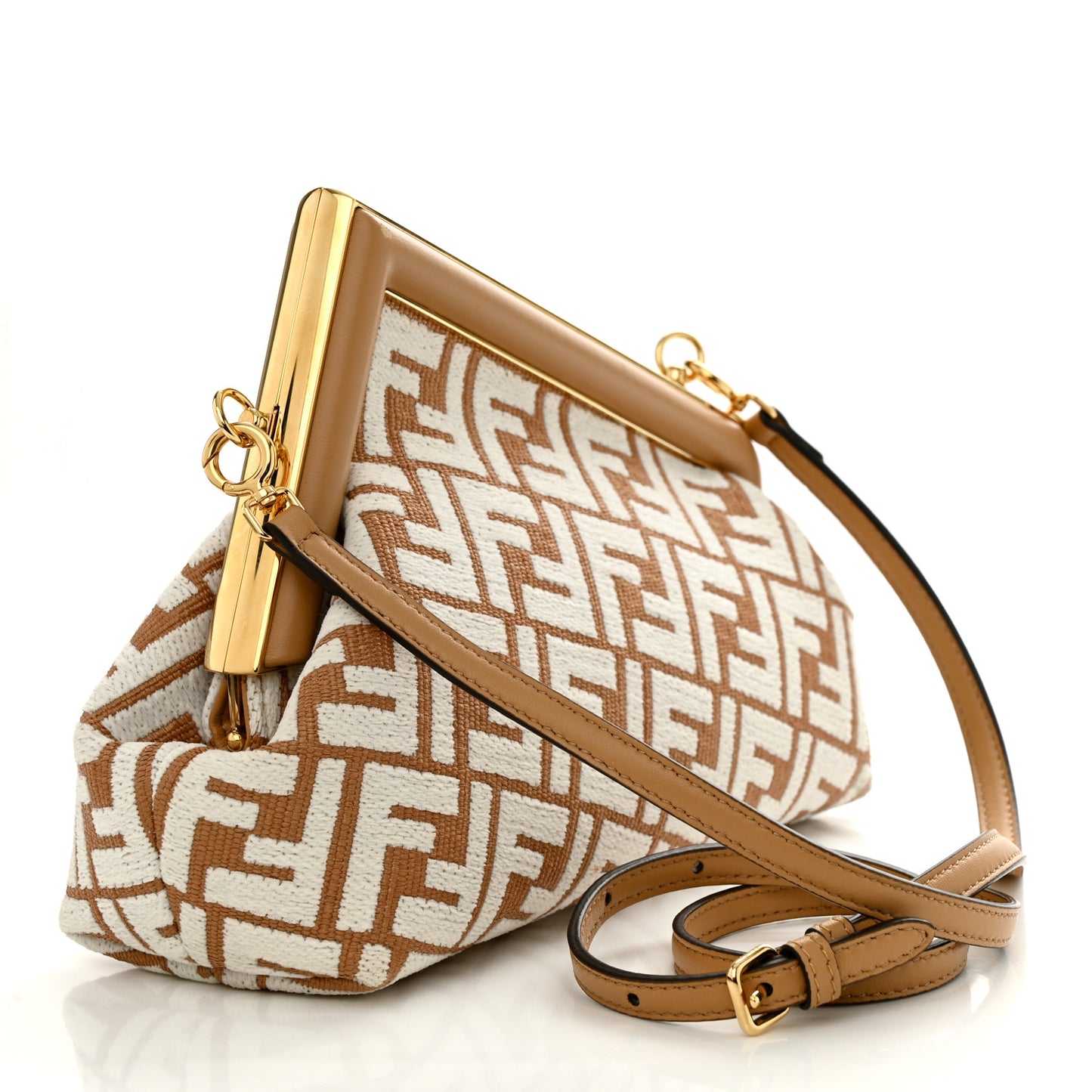 Raffia Chenille Shiny Nappa FF 1974 Small Fendi First Natural White Miele Scuro