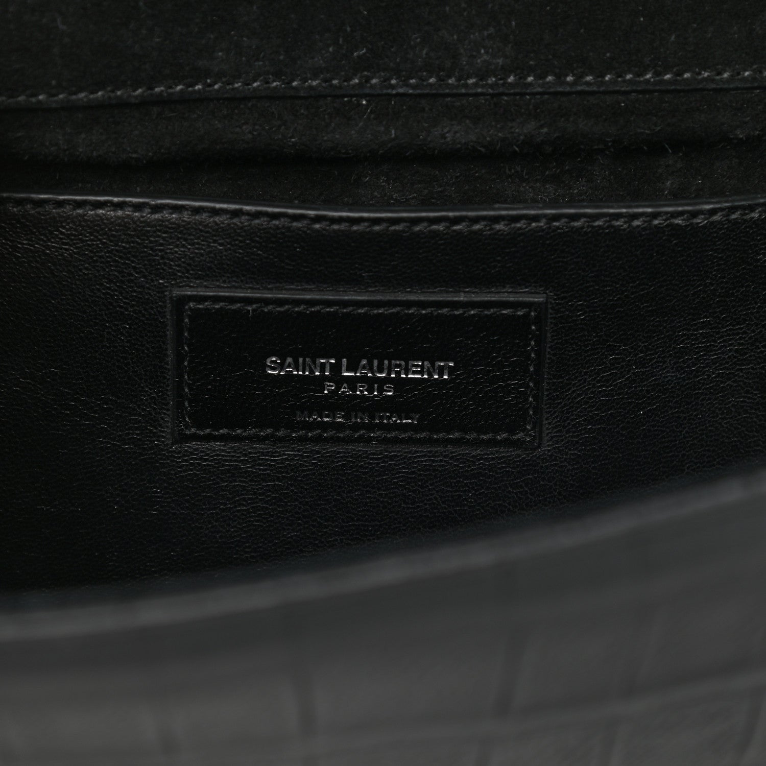 Saint Laurent Calfskin Crocodile Embossed Classic Monogram Tassel Clutch Black 7 of 8