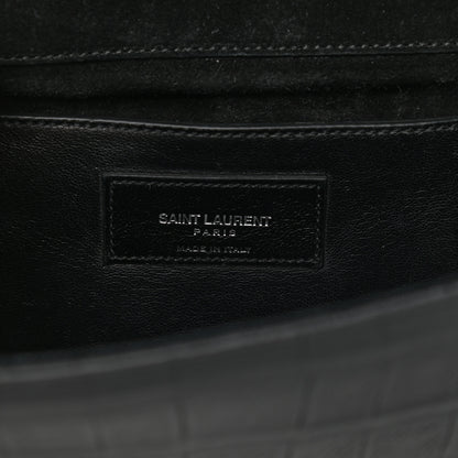 Saint Laurent Calfskin Crocodile Embossed Classic Monogram Tassel Clutch Black 7 of 8