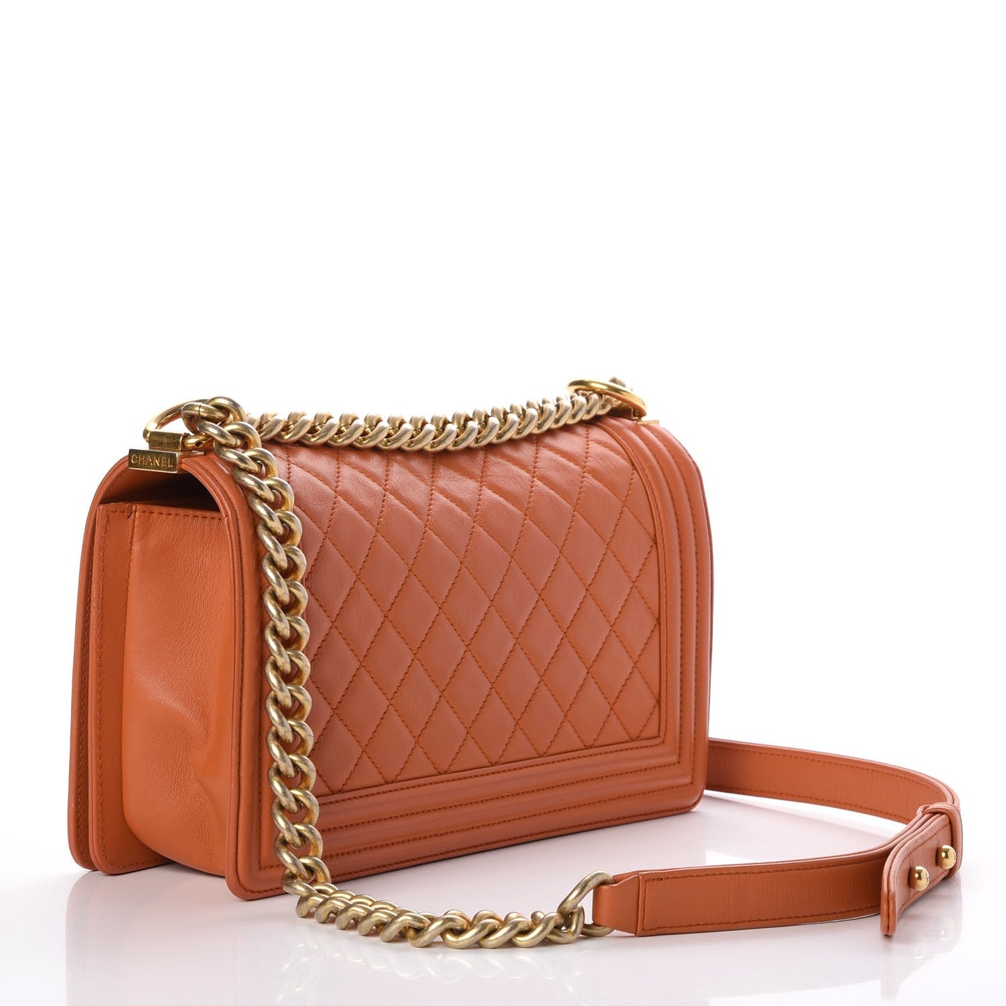 Lambskin Quilted Medium Boy Flap Orange