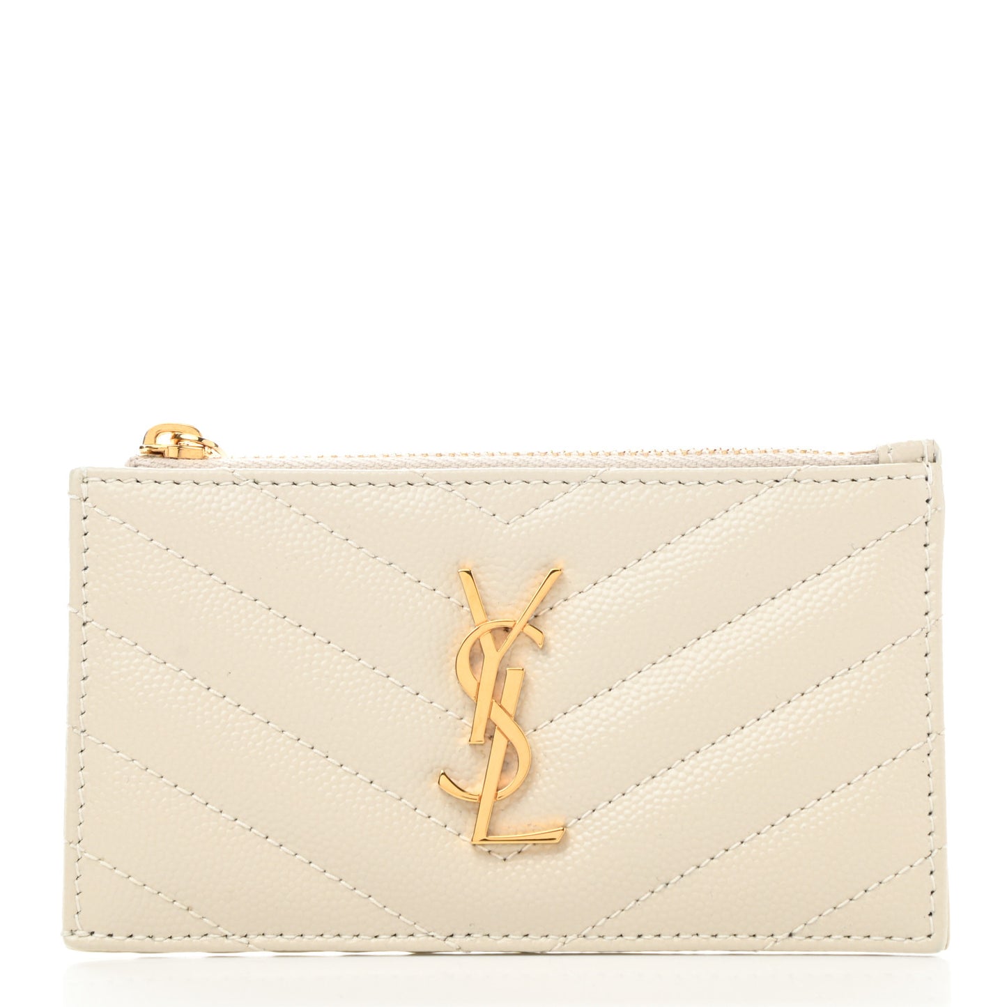 Grain De Poudre Matelasse Chevron Monogram Fragments Zippered Card Case Crema Soft
