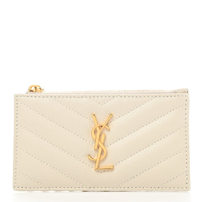 Saint Laurent Grain De Poudre Matelasse Chevron Monogram Fragments Zippered Card Case Crema Soft 1 of 8