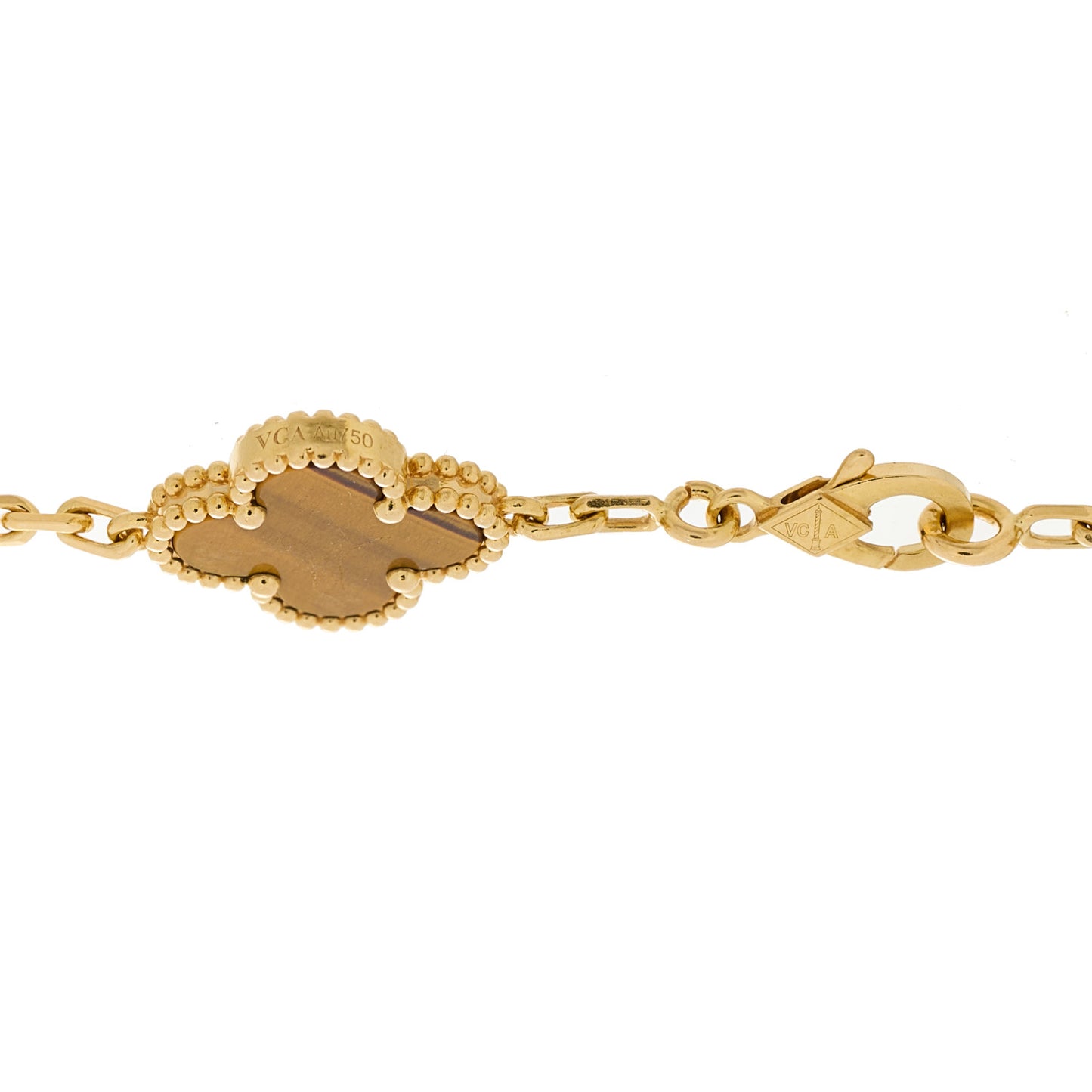 18K Yellow Gold Tiger Eye 5 Motifs Vintage Alhambra Bracelet