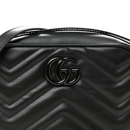 Gucci Calfskin Matelasse Monochrome Mini GG Marmont Chain Shoulder Bag Black 8 of 10