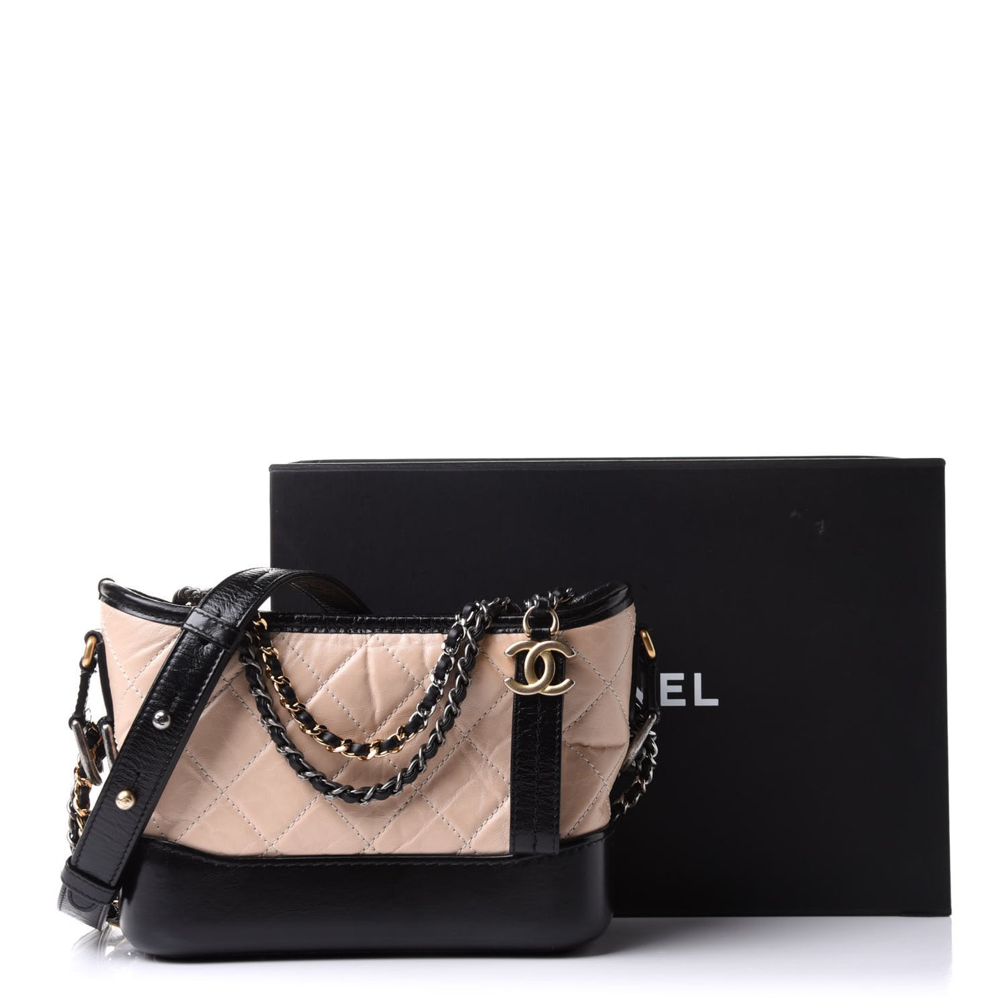 Aged Calfskin Quilted Small Gabrielle Hobo Beige Black