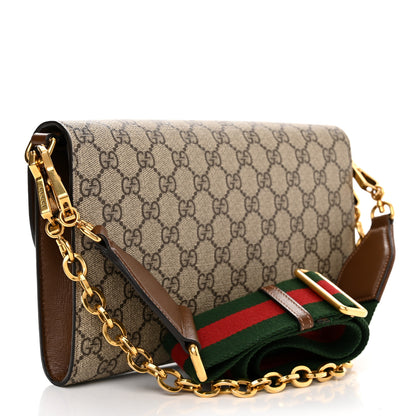 Gucci GG Supreme Monogram Azalea Calfskin Web Small Horsebit 1955 Crossbody Bag Beige Ebony Brown Sugar 3 of 15