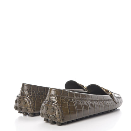 Louis Vuitton Calfskin Crocodile Embossed Dauphine Loafers 37.5 Green 4 of 8