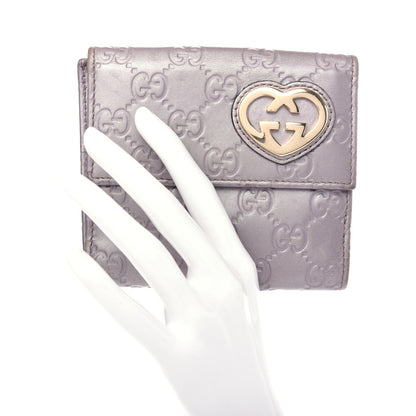 Gucci Metallic Soft Guccissima Lovely Heart French Flap Wallet Senanque 2 of 8
