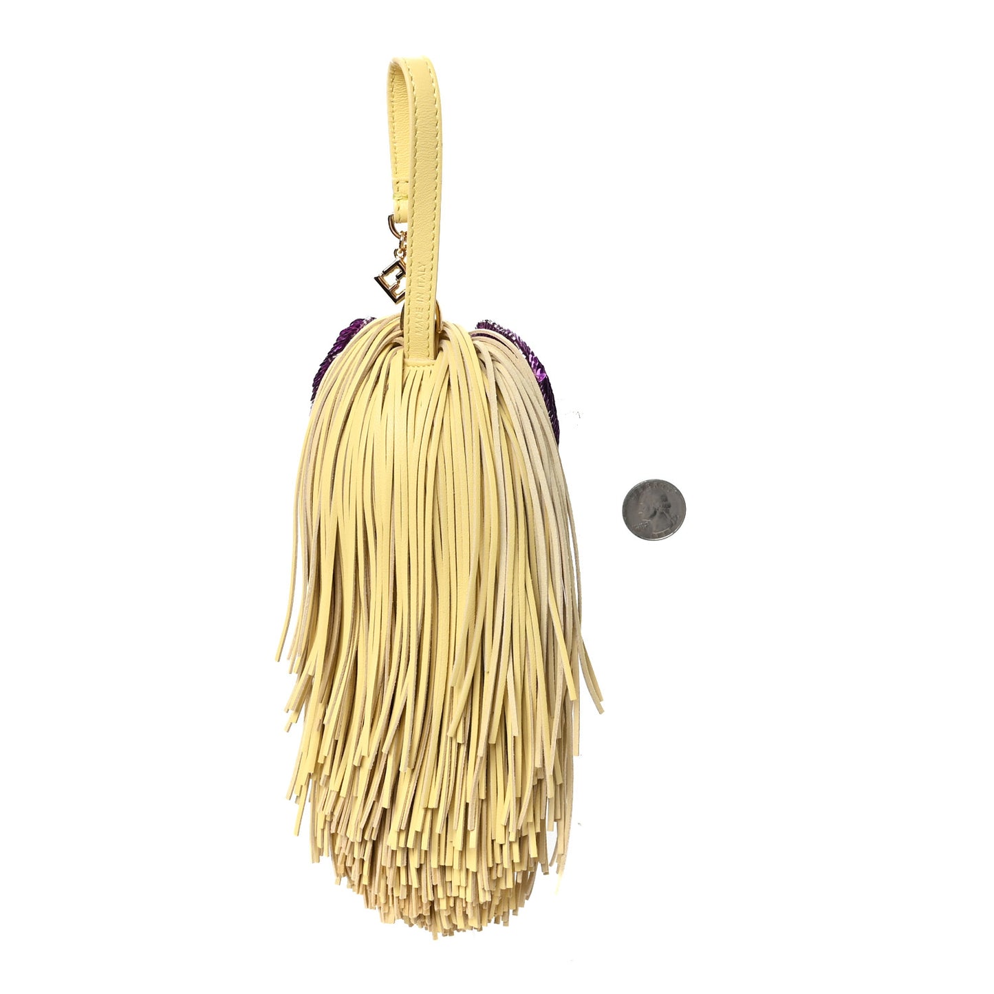 Nappa Sequin Eyes Fringe Bag Bug Charm Yellow Multicolor