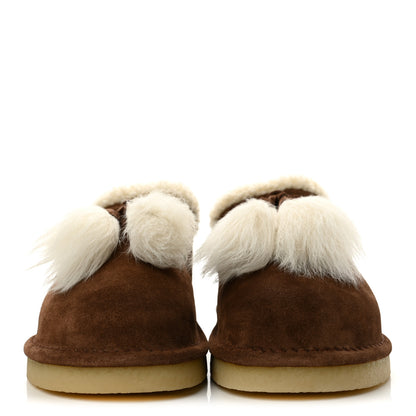 Miu Miu Scamosciato Winter Shearling Tassel Mule Slippers 37 Cacao 3 of 9