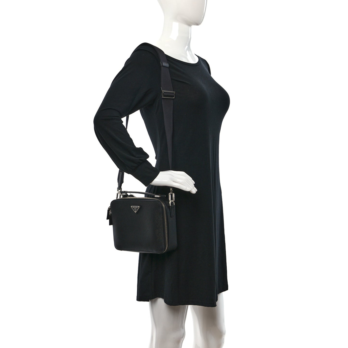 Saffiano Travel Medium Brique Crossbody Bag Black