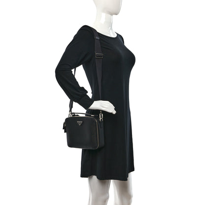Prada Saffiano Travel Medium Brique Crossbody Bag Black 2 of 9