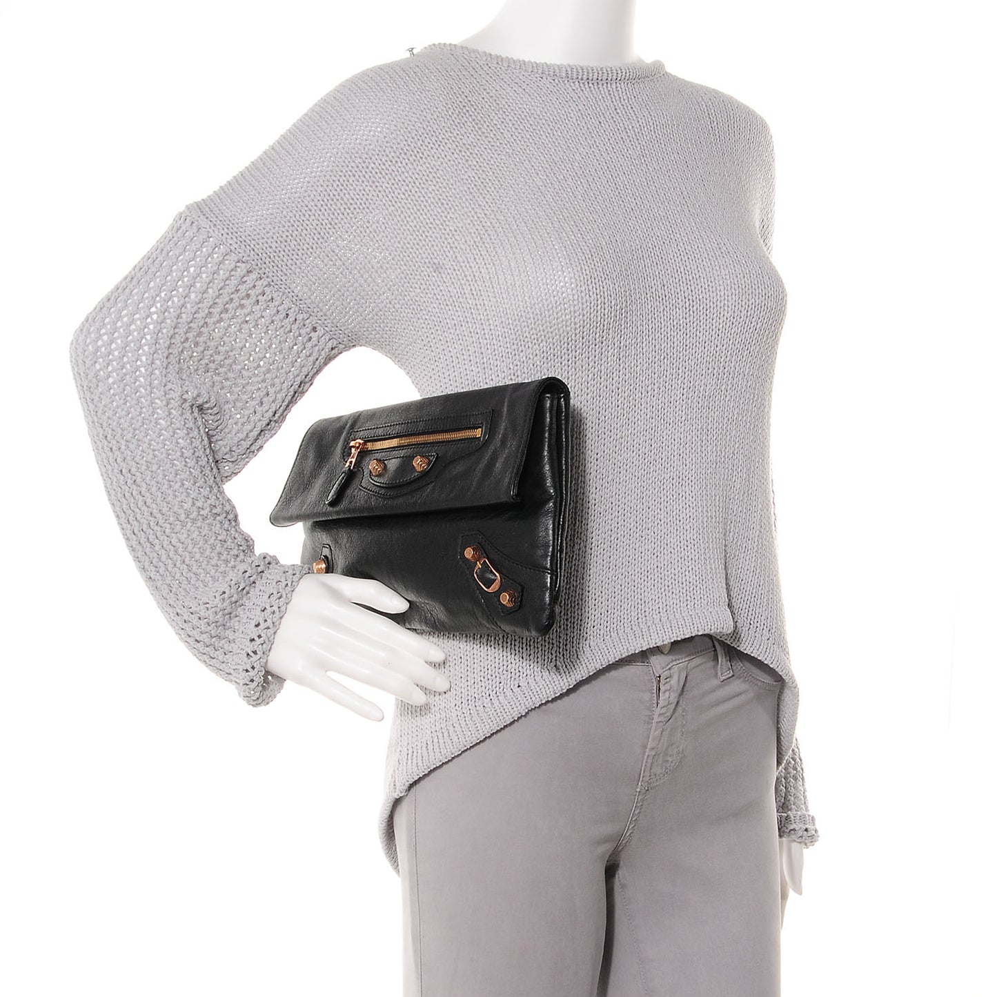 Agneau Giant 12 Rose Gold Hardware Envelope Clutch Black