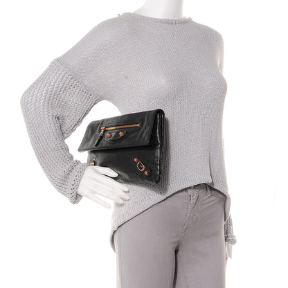 Balenciaga Agneau Giant 12 Rose Gold Hardware Envelope Clutch Black 2 of 13