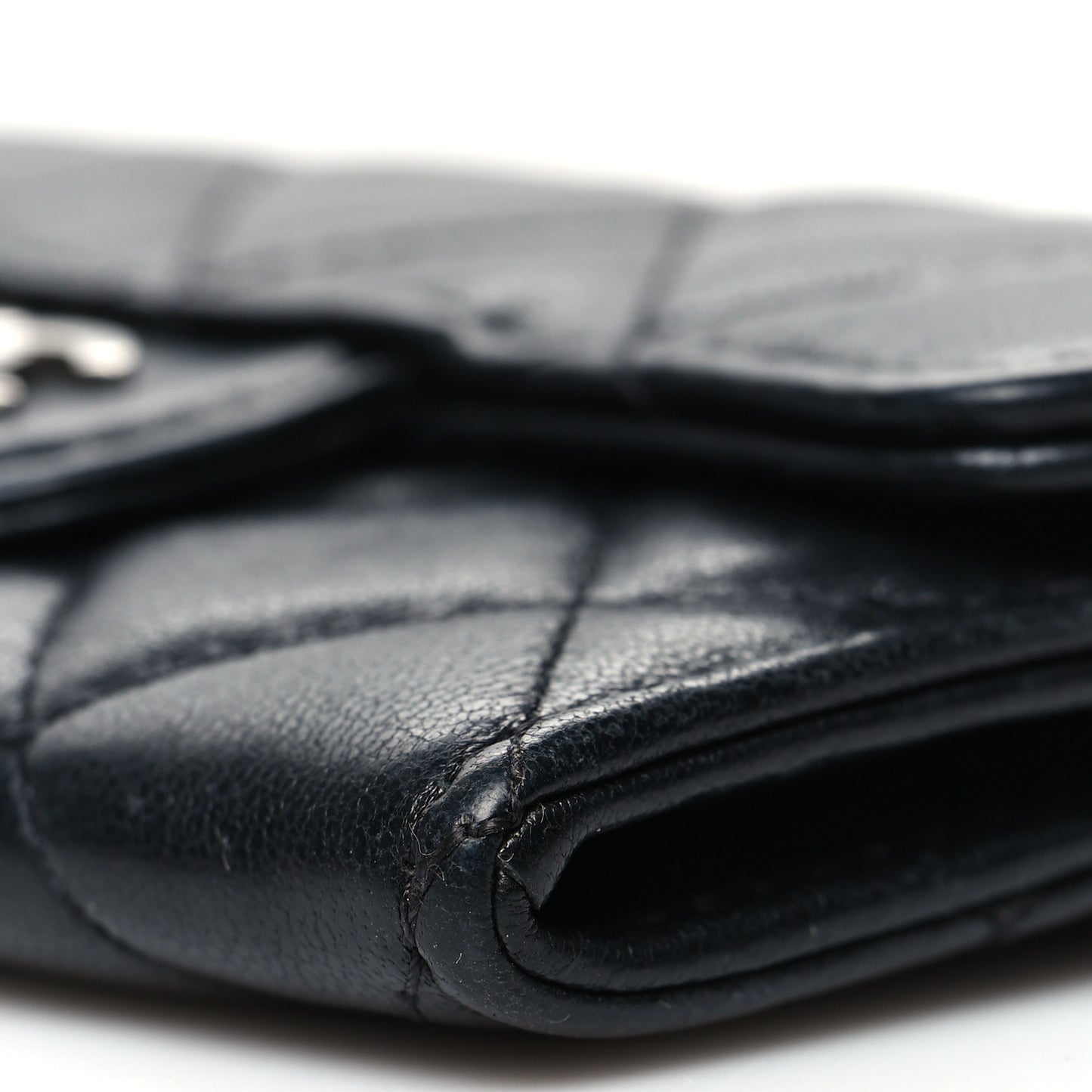 Lambskin Quilted Flap Card Holder Wallet Black