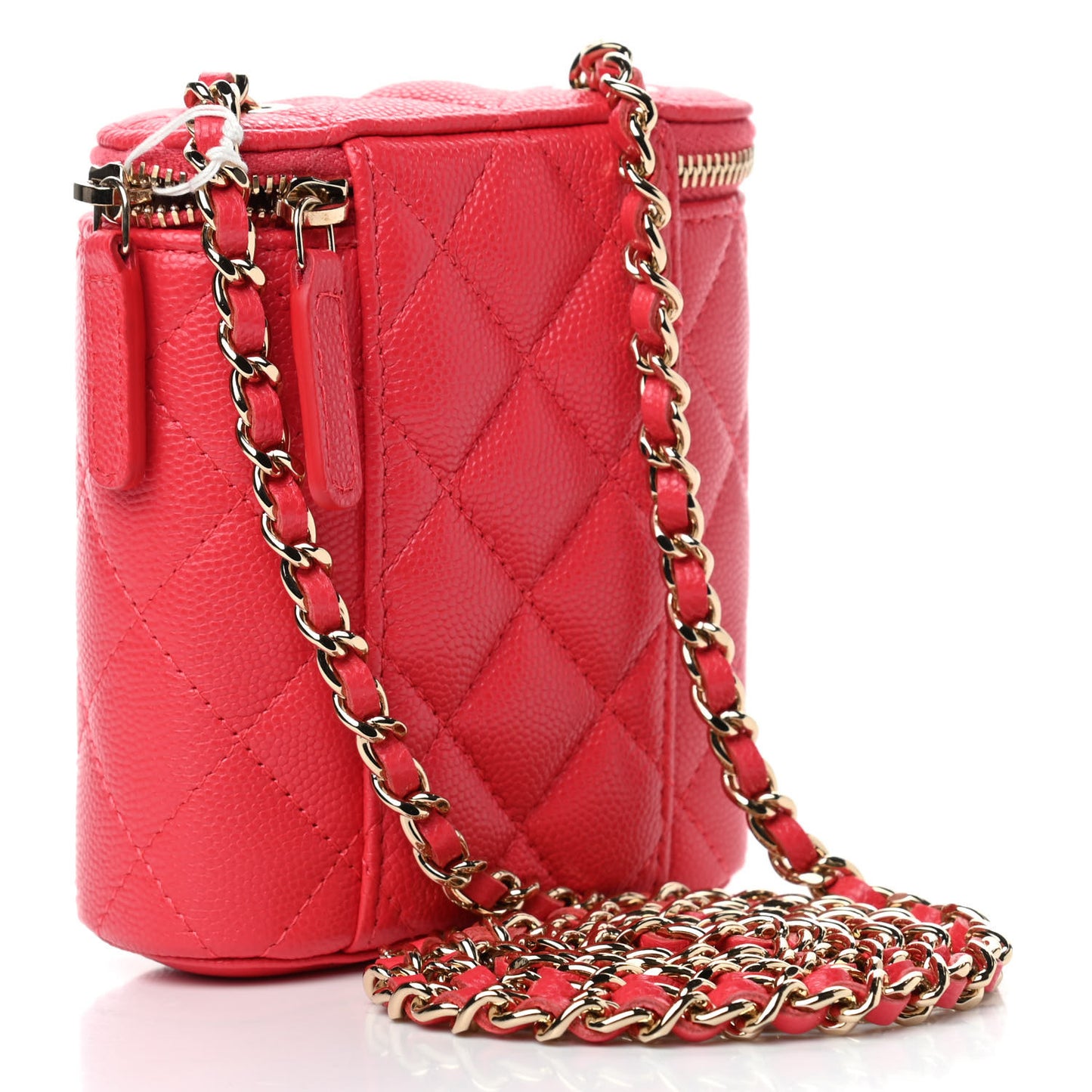 Caviar Quilted Small Vertical Coco Beauty Vanity Case With Chain Red