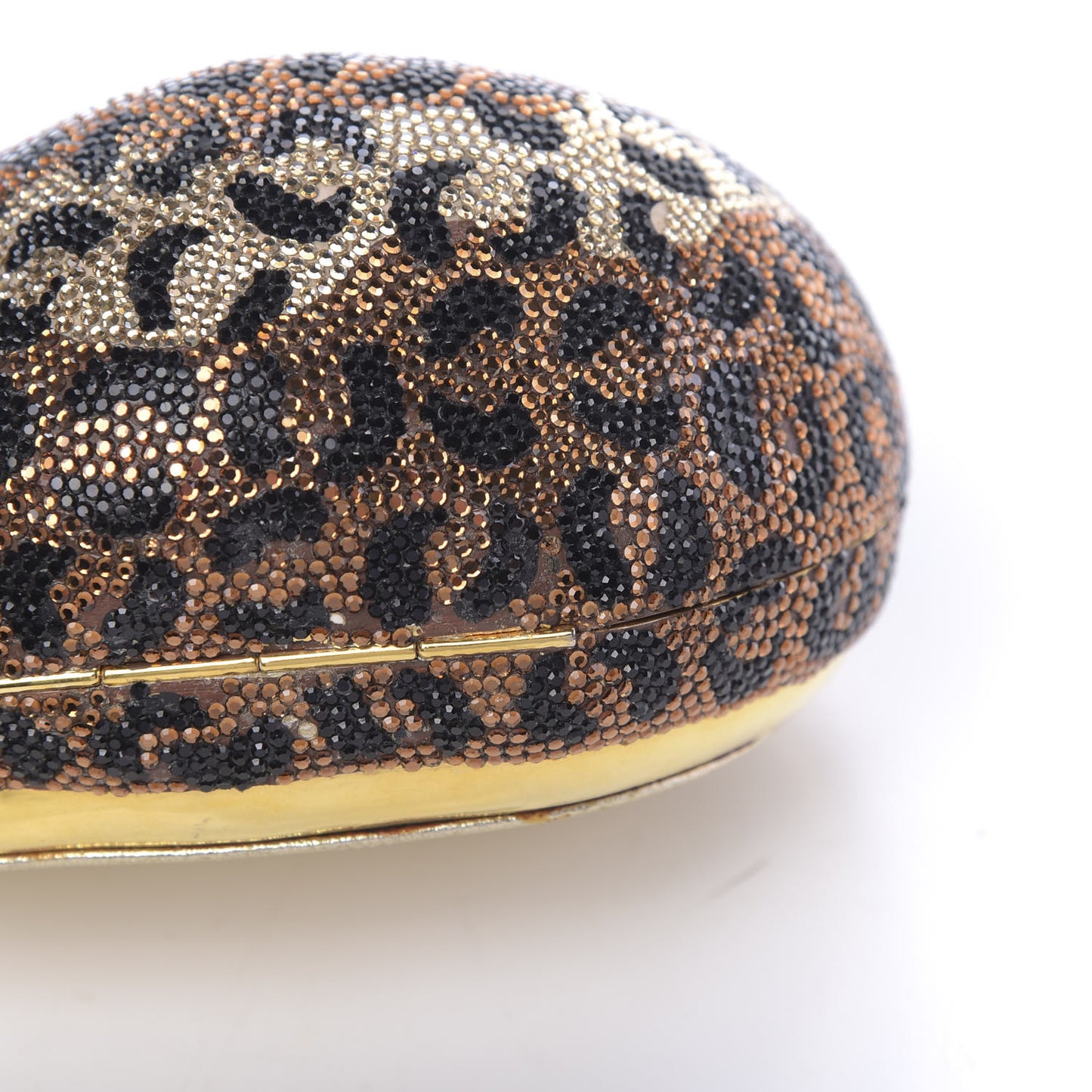 Swarovski Crystal Leopard Sleeping Cat Minaudiere Clutch Gold Multicolor