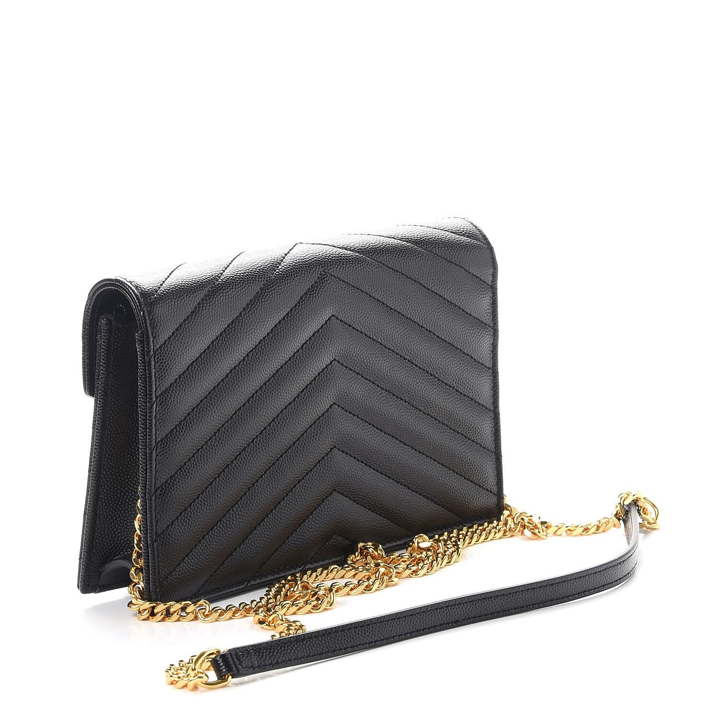 Grain De Poudre Matelasse Chevron Monogram Envelope Chain Wallet Black