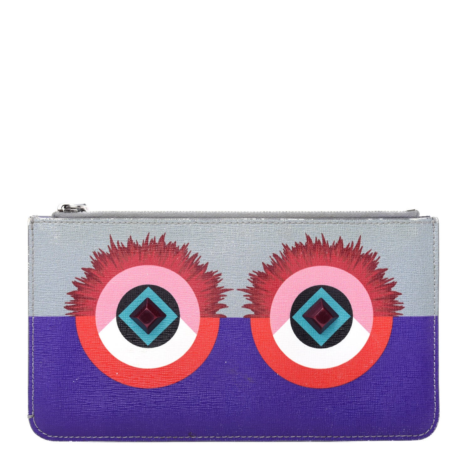 Fendi Vitello Elite Studded Hypnoteyes Zip Pouch Polvere Multicolor 1 of 7