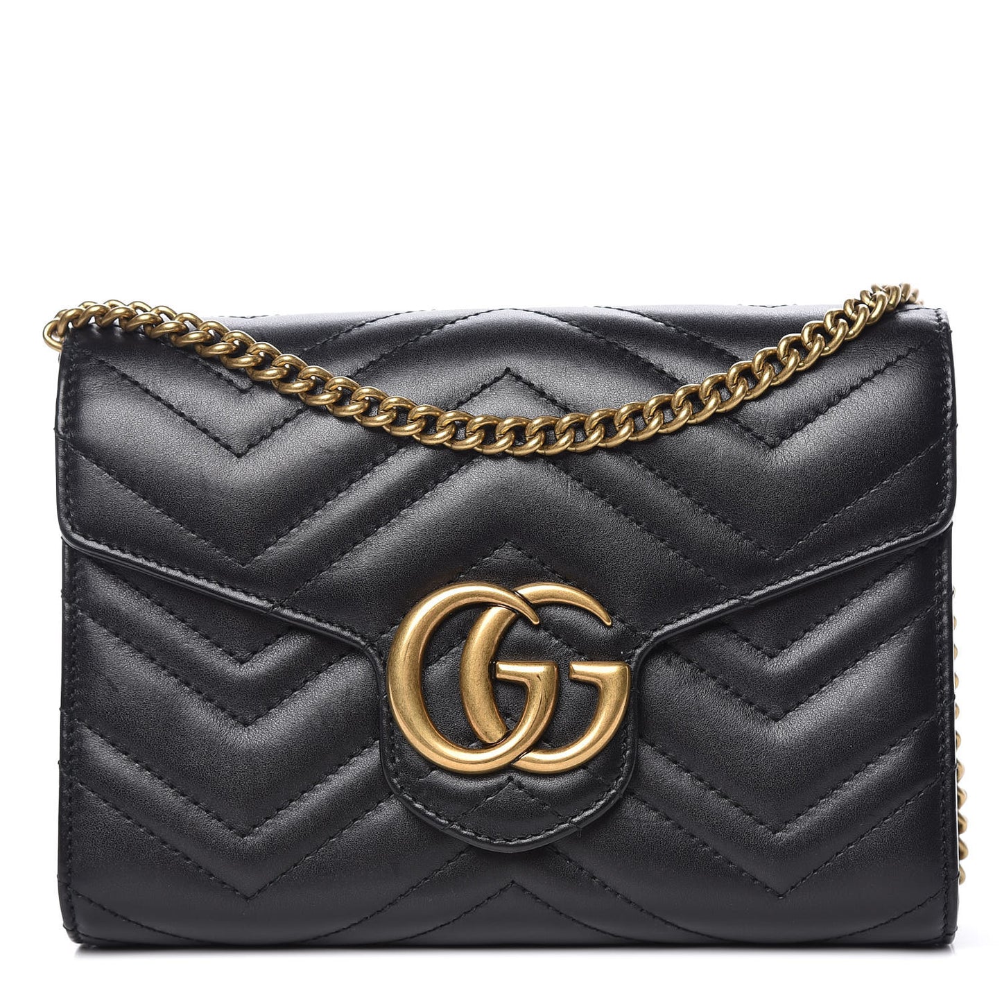 Calfskin Matelasse GG Marmont Chain Wallet Black