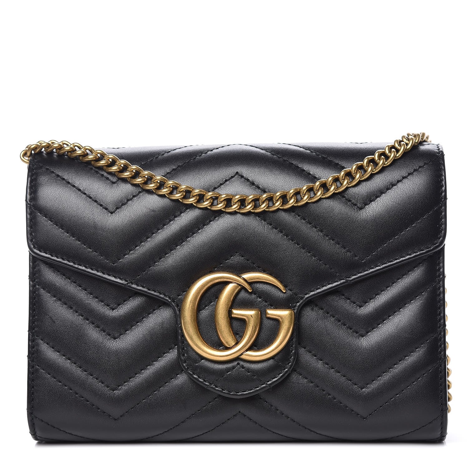 Gucci Calfskin Matelasse GG Marmont Chain Wallet Black 1 of 13