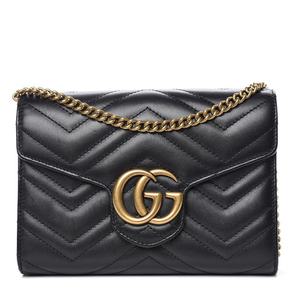 Gucci Calfskin Matelasse GG Marmont Chain Wallet Black 1 of 13