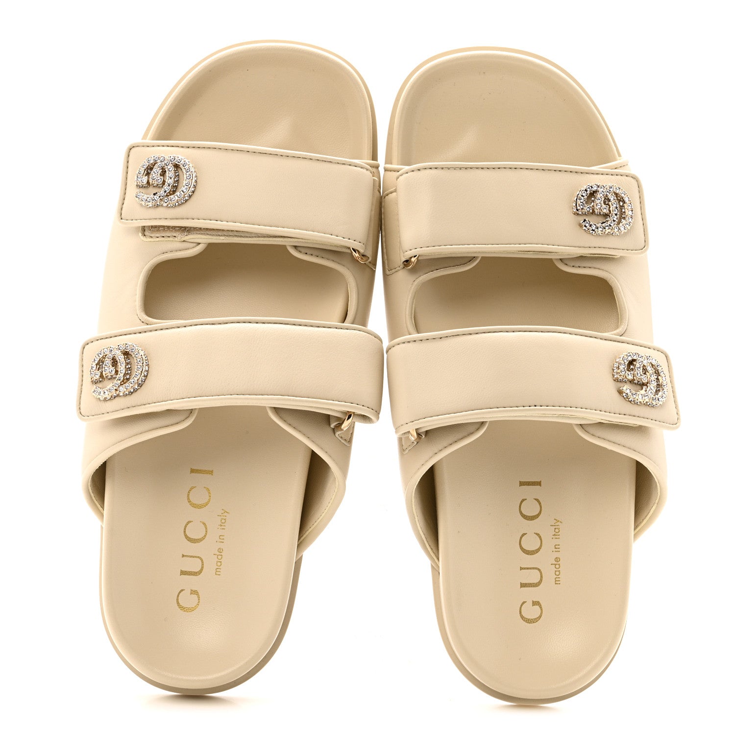 Gucci Calfskin Double G Crystal Womens Isla Dad Sandals 39 Ivory 2 of 9