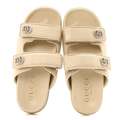 Gucci Calfskin Double G Crystal Womens Isla Dad Sandals 39 Ivory 2 of 9