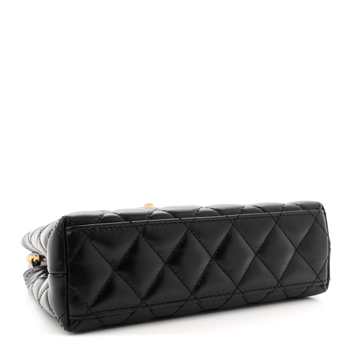 Shiny Aged Calfskin Quilted Nano Kelly Shopper Black
