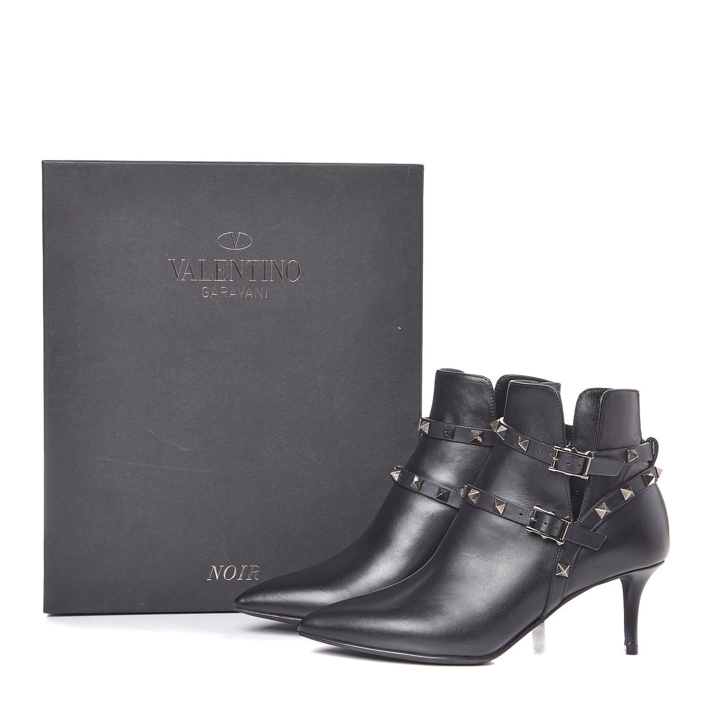 Calfskin Rockstud Double Buckle 65mm Ankle Boots 35 Black