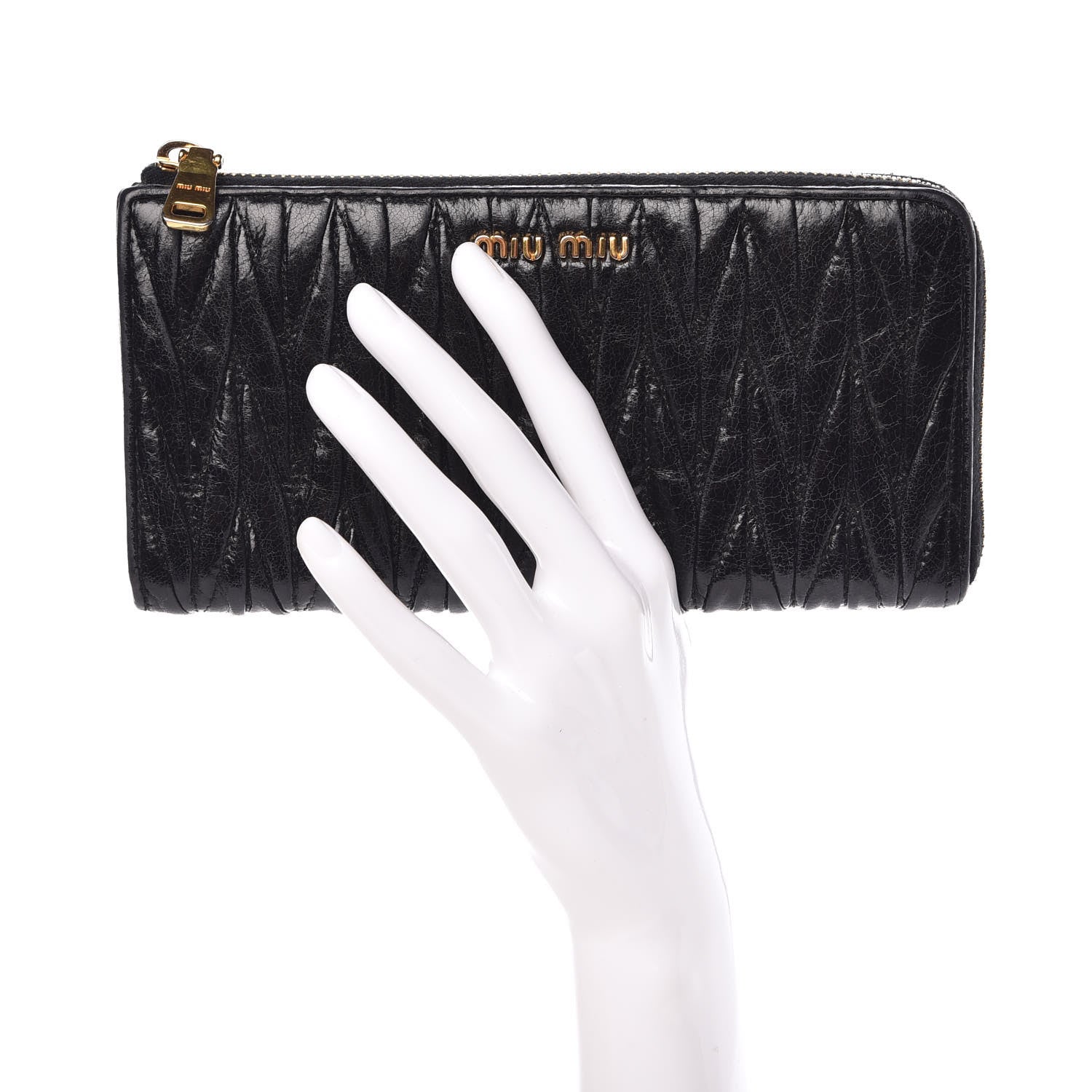 Miu Miu Nappa Matelasse Lux Zip Around Wallet Black 2 of 8