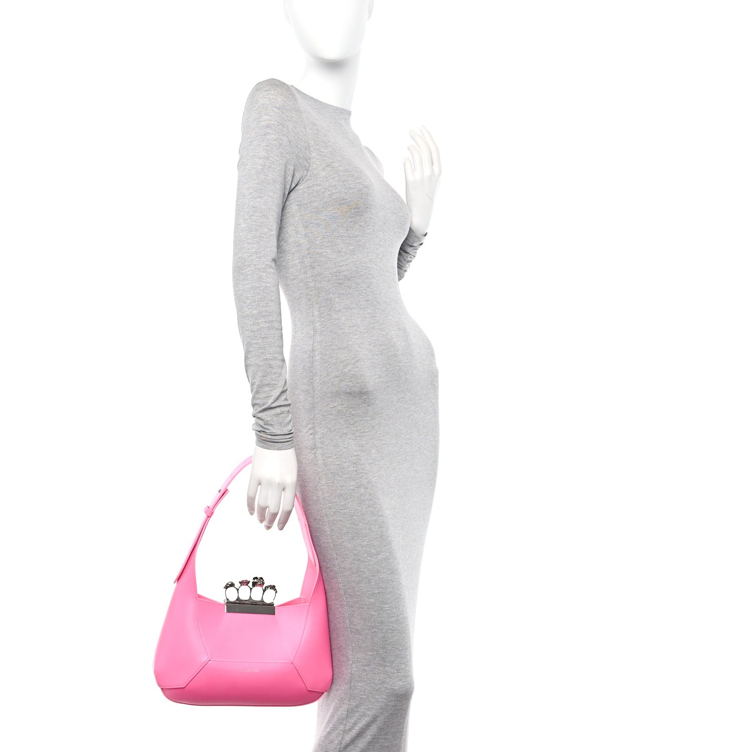 Alexander McQueen Smooth Calfskin Jeweled Hobo Bag Fluo Pink 2 of 9