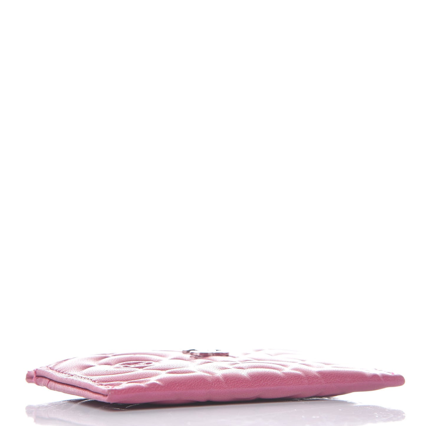 Metallic Lambskin Camellia Embossed Card Holder Fuchsia