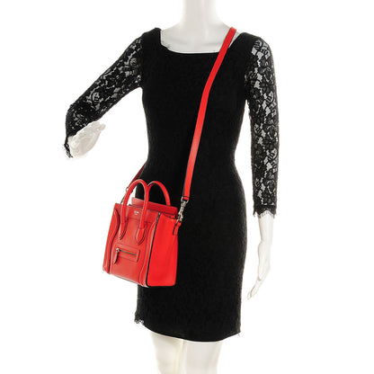 Celine Drummed Calfskin Nano Luggage Vermillion 2 of 8