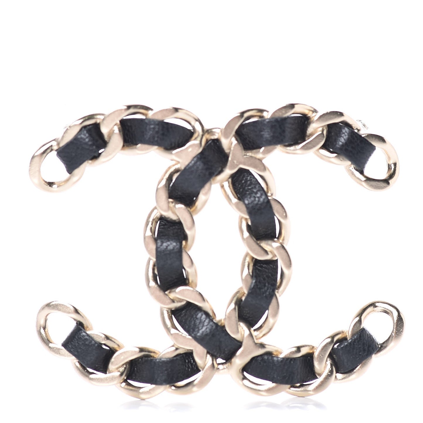 Lambskin Chain CC Brooch Black Gold