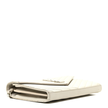 Saint Laurent Grain De Poudre Matelasse Chevron Monogram Chain Wallet Icy White 4 of 19
