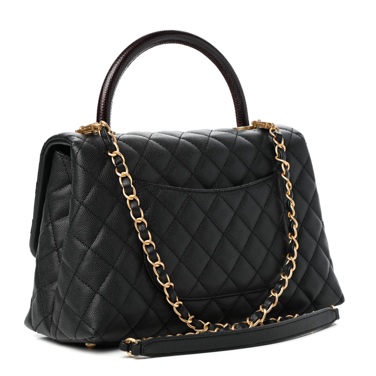 Chanel Caviar Lizard Embossed Quilted Small Coco Handle Flap Black 3 of 10