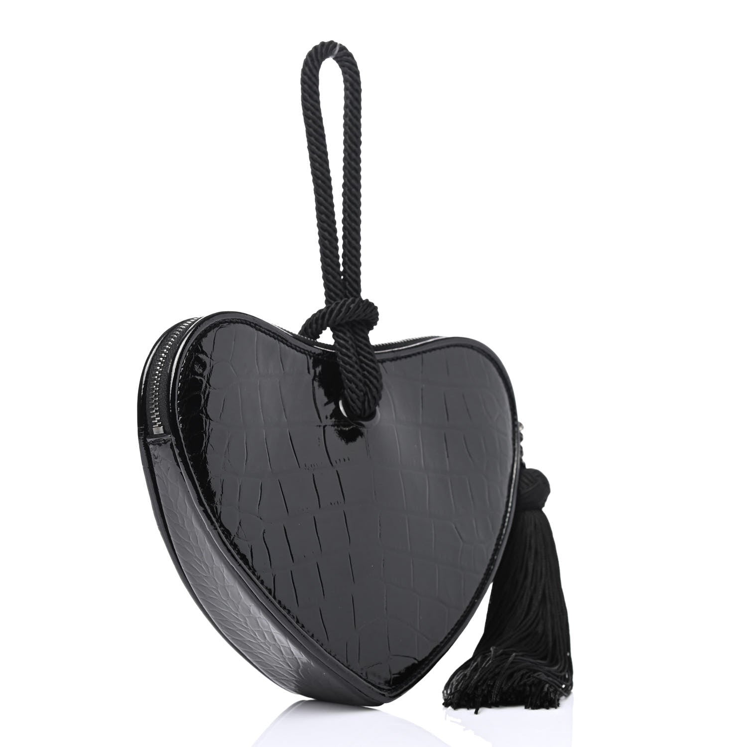 Saint Laurent Patent Crocodile Embossed Sac Coeur Heart Shaped Clutch Black 2 of 4