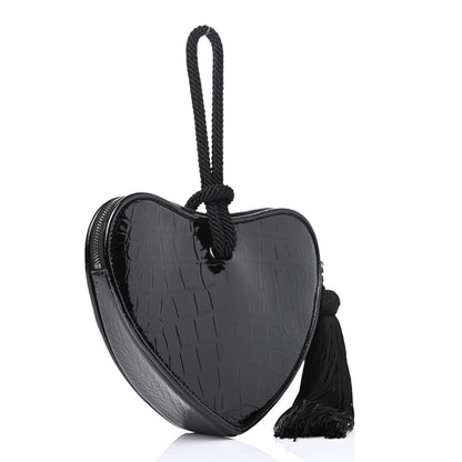 Saint Laurent Patent Crocodile Embossed Sac Coeur Heart Shaped Clutch Black 2 of 4