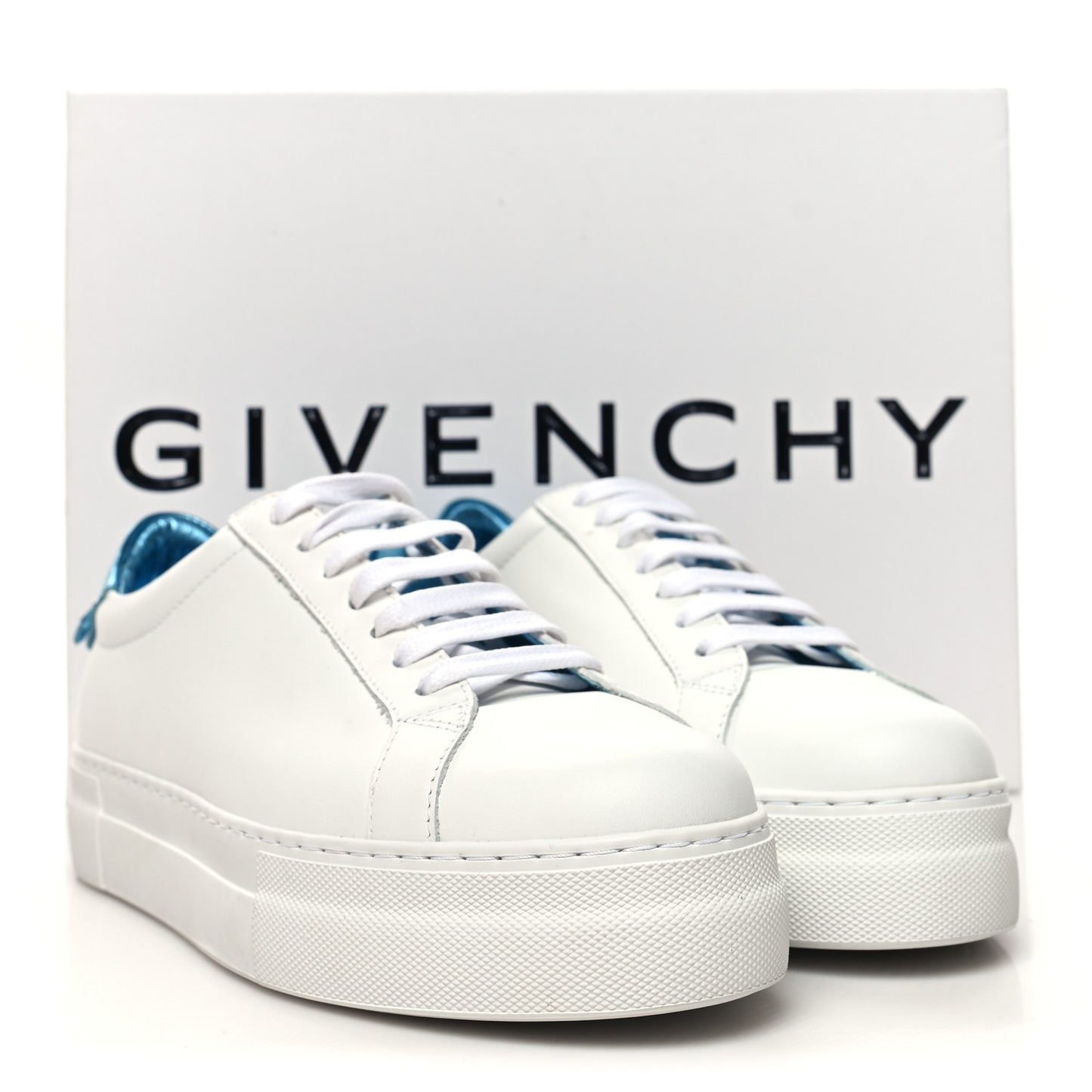 Calfskin Womens Urban Street Sneakers 37.5 White Aqua