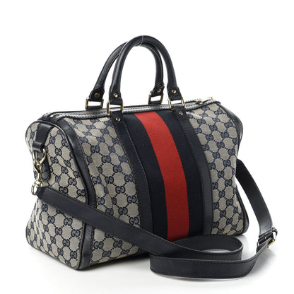 Gucci Monogram Selleria Calfskin Vintage Web Medium Boston Beige Blue 3 of 11