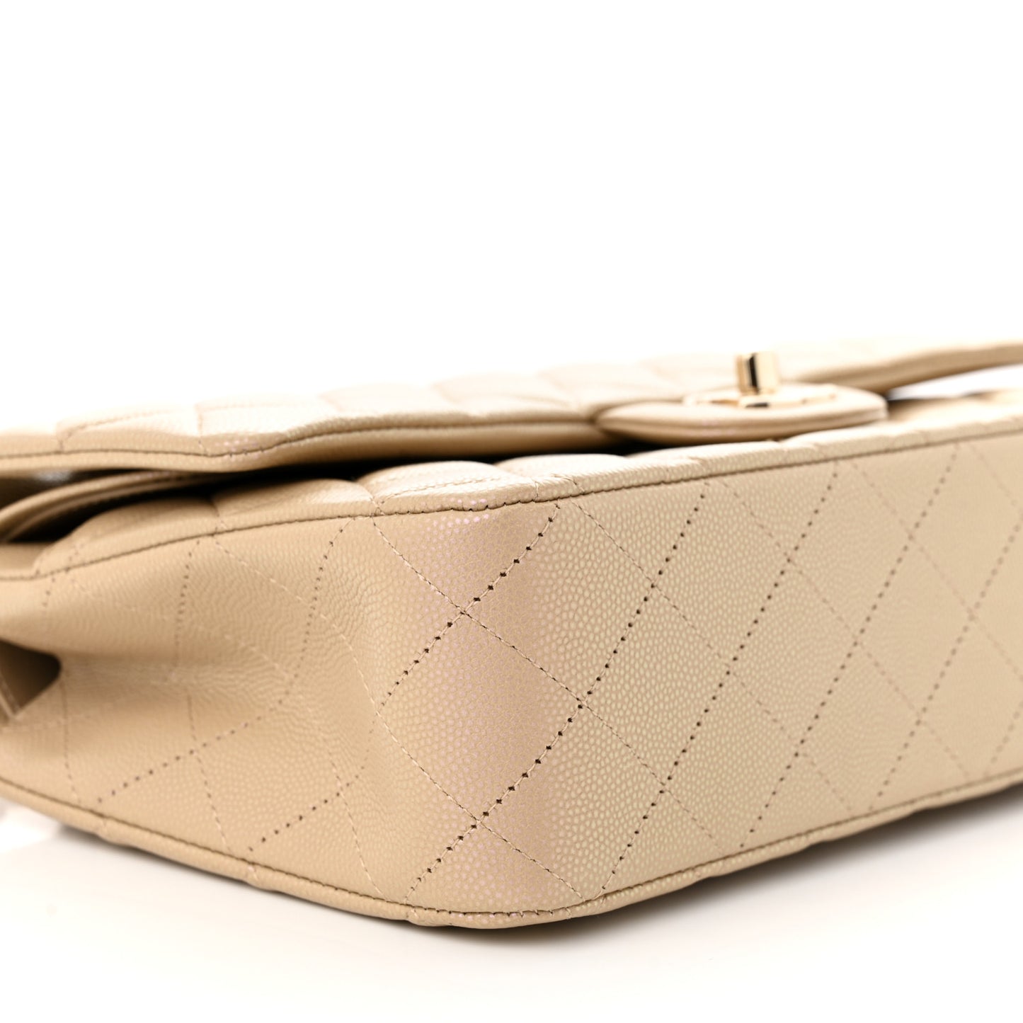 Iridescent Caviar Quilted Medium Double Flap Dark Beige