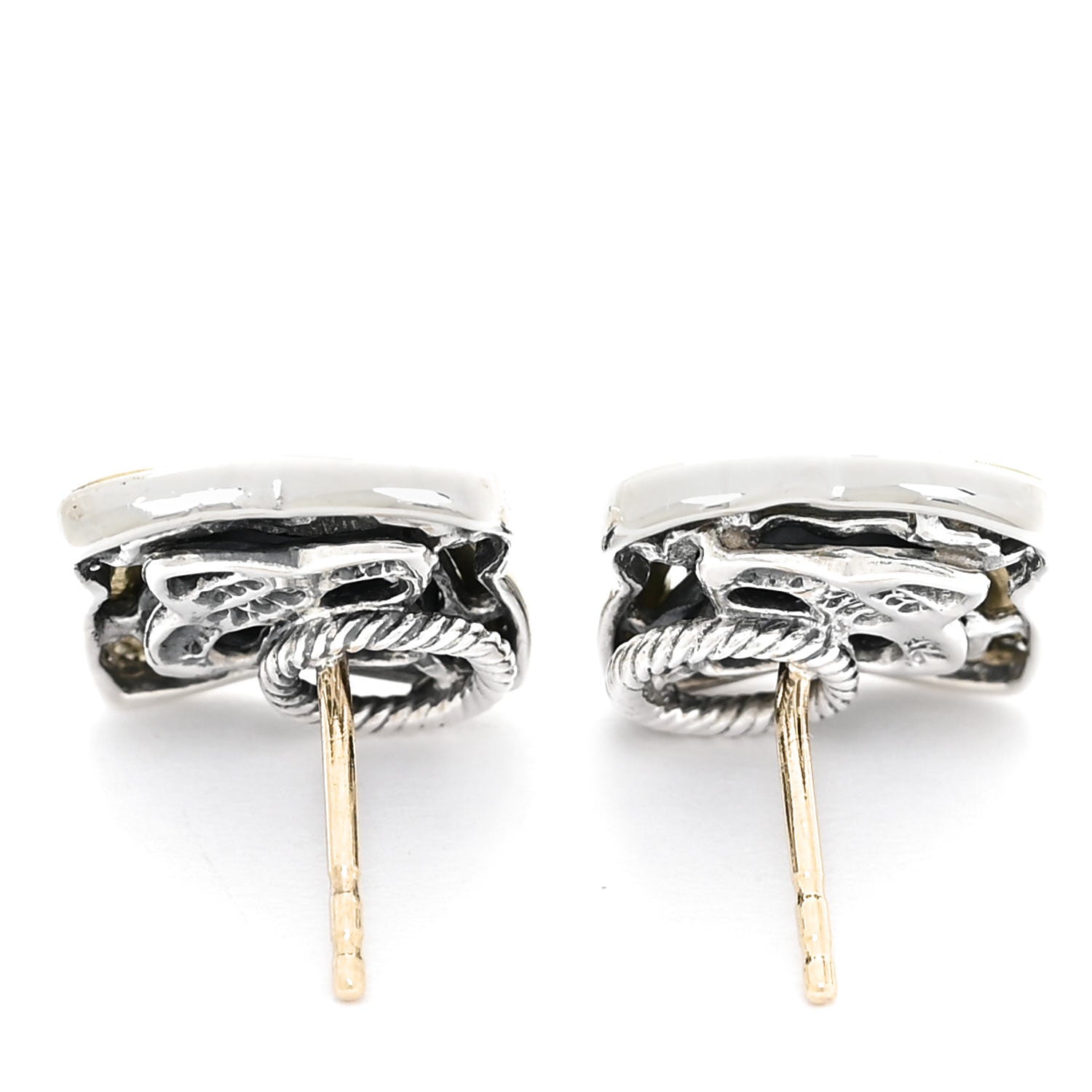 David Yurman Sterling Silver 18K Yellow Gold Quatrefoil Earrings 3 of 4