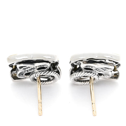David Yurman Sterling Silver 18K Yellow Gold Quatrefoil Earrings 3 of 4