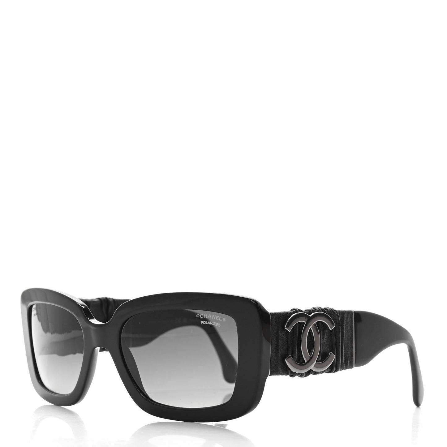 Acetate Calfskin Polarized Square Sunglasses 5473-Q Black